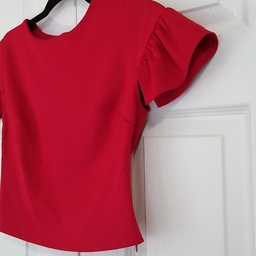 Minan Wong Red Flutter Sleeve Crop Top - Xs - image 3